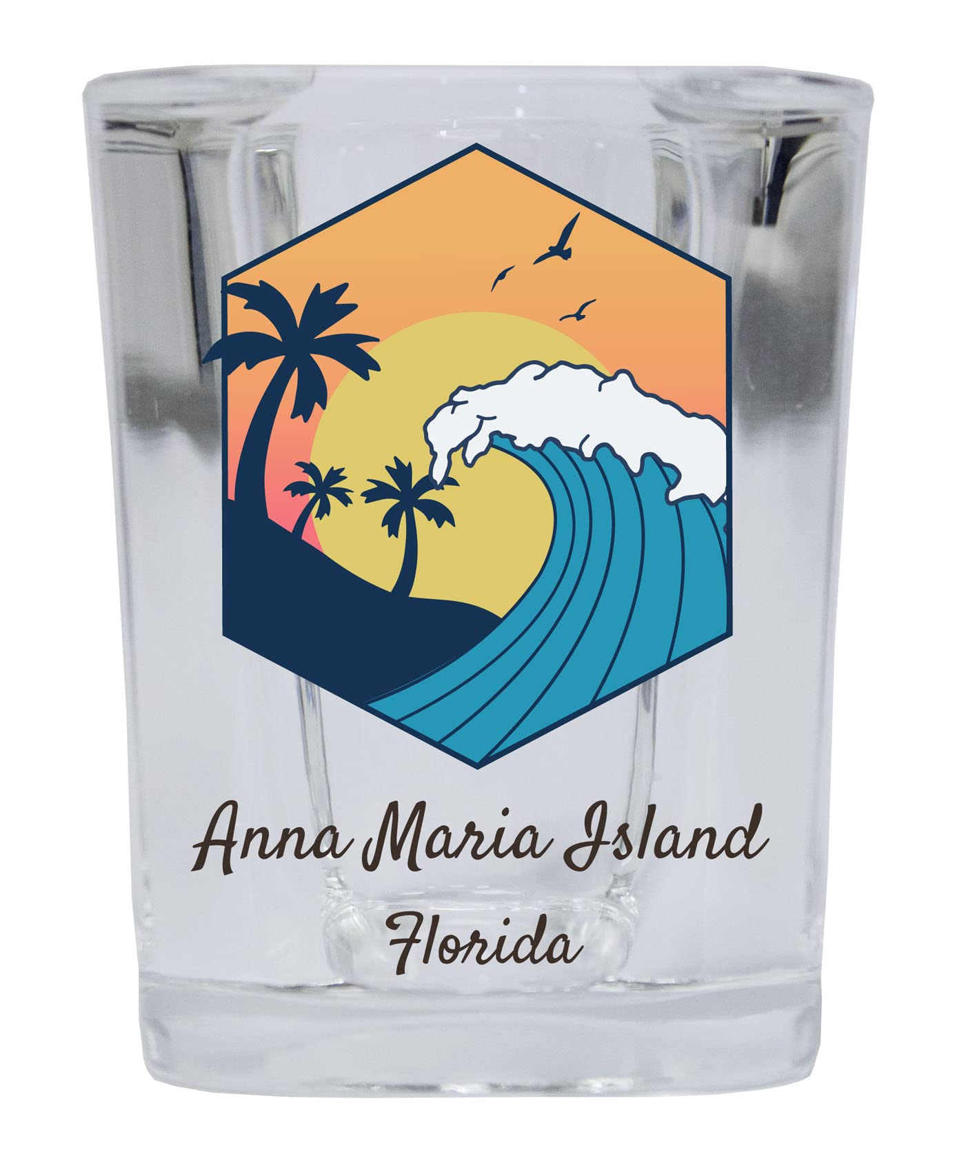 R and R Imports Anna Maria Island Florida Souvenir 2 Ounce Square Base Shot Glass Wave Design Single