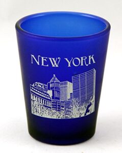 new york usa cobalt blue frosted shot glass