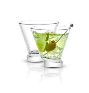joyjolt aqua vitae martini glass set of 2. crystal glassware, round drinking glasses with off set base. stemless cocktail glasses and dessert glasses. unique christmas gifts