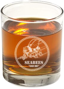 seabees whiskey glass (set of two) – seabees engraved exquisite whiskey glass - gifts for whiskey lovers - seabees present for retirement, graduation, birthday – seabees home décor