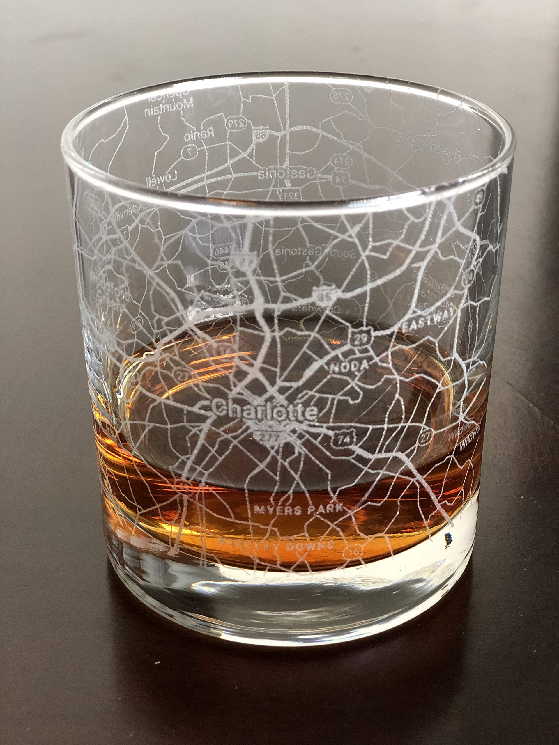 Rocks Whiskey Old Fashioned 11oz Glass Urban City Map Charlotte North Carolina