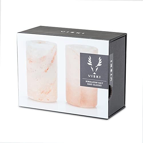 Viski Himalayan Salt Shot Glasses, Unique Pink Salt Shooters Gift Set for Tequila and Mezcal, 2 Oz Set of 2