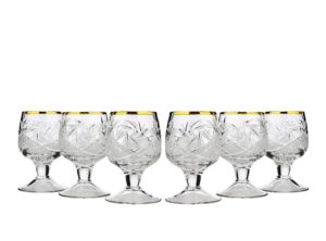 set of 6 neman glassworks, 1.7-oz gold rim vintage russian crystal shot glasses