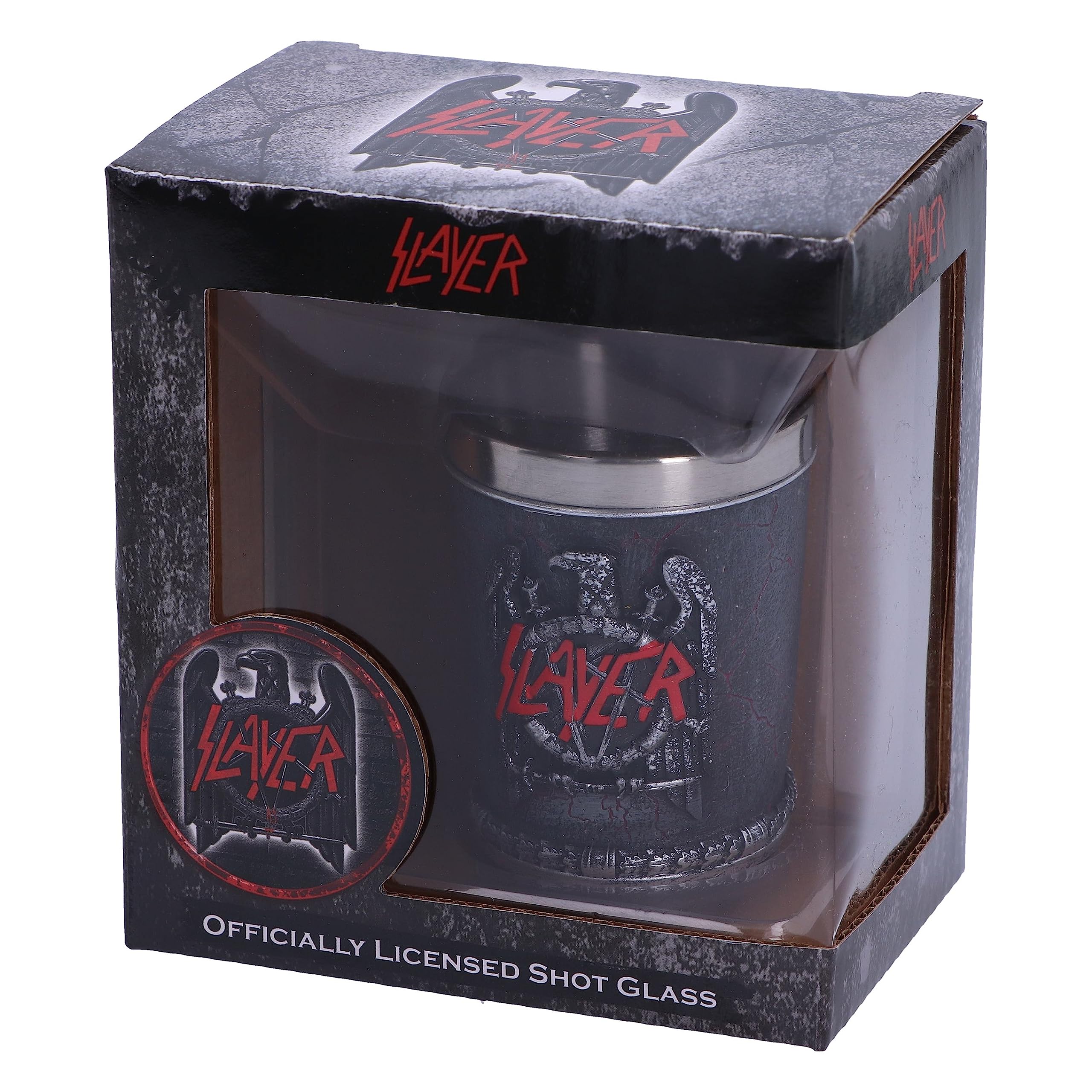 Nemesis Now B4132M8 Slayer Shot Glass 7cm Black, Resin w/Stainless Steel Insert, Grey