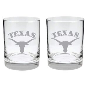 texas 2-sided etched satin finish rocks glass set of 2