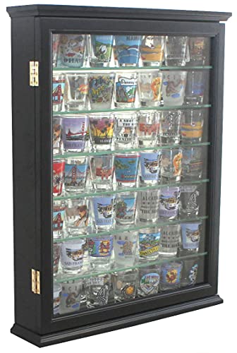 DisplayGifts Shot Glass Display Case Wall & Standing Curio Cabinet Shelf Unit Small Curio Cabinet (Black Finish)