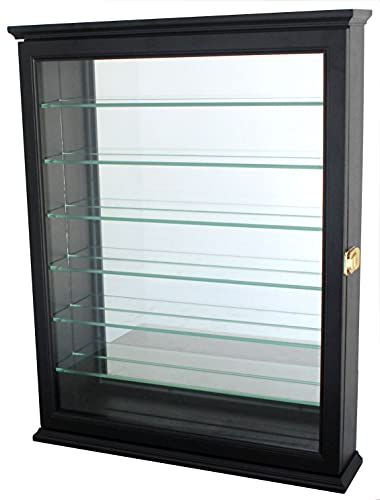 DisplayGifts Shot Glass Display Case Wall & Standing Curio Cabinet Shelf Unit Small Curio Cabinet (Black Finish)