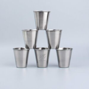 Azure Zone, 6 Pack Stainless Steel Shot Cups Metal Espresso Glass Barware Drinking Tumbler Vessel for Cocktail Beer Whiskey Water Bar Home Restaurant Tequila Liquor Party Silver 2 Ounce