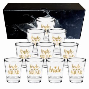 partygifts&beyond 10 packs bridesmaid gifts shot glass and team bride shot glasses bridal shower wine glasses perfect for bachelorette party gift and decoration, bride's cups（squad）