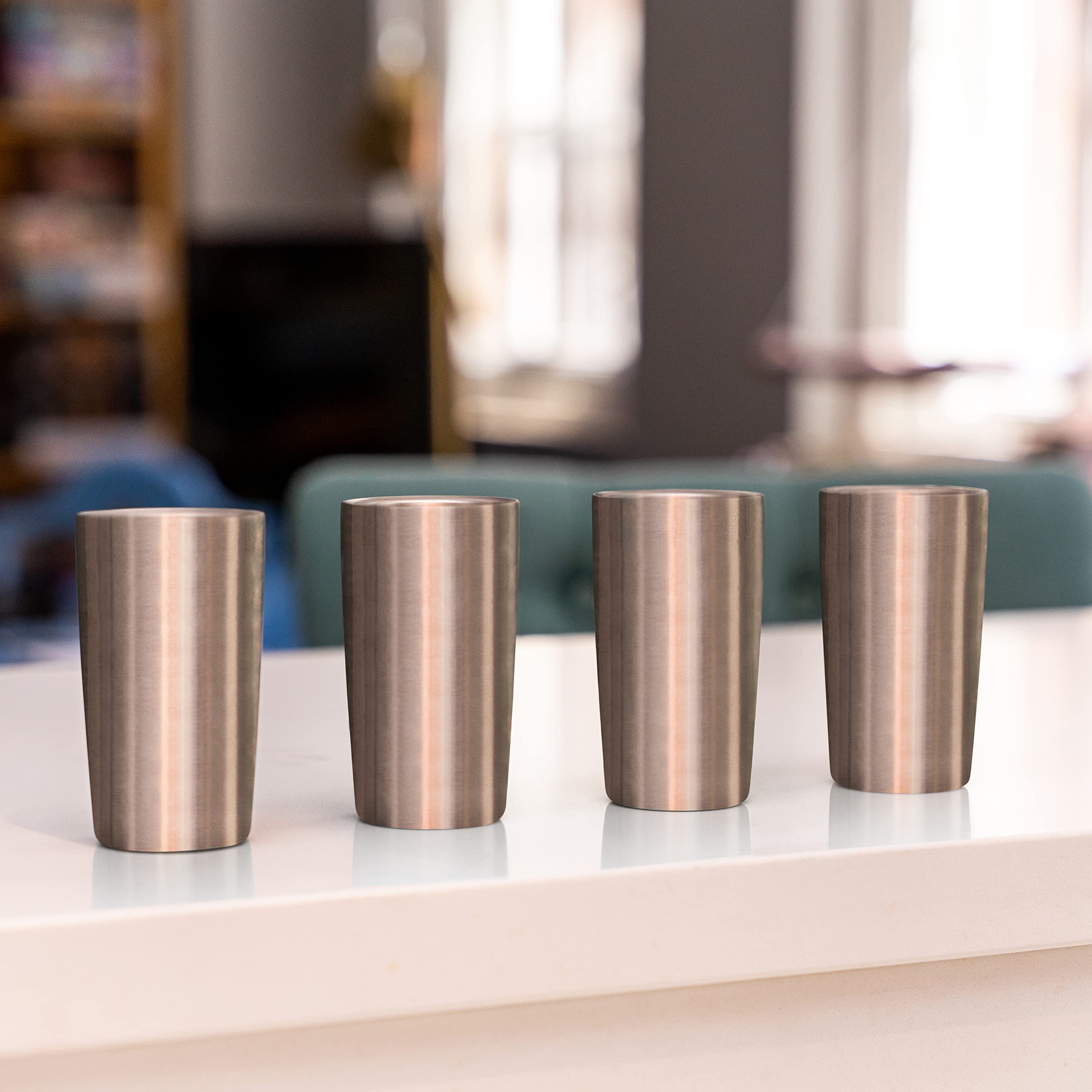 (4-PACK 2oz/60ml) Miniature Tumbler Shot Glass Set Demitasse Stainless Steel Espresso Cup Shot Glasses Double-Wall Insulated Heavy Base Double Shot Glass 4 PACK SET 2oz/60ml (Stainless Steel)