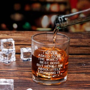 Modwnfy Funny Boss Whiskey Glass, Boss Day Old Fashioned Glass, 10 Oz the World's Best Boss Scotch Glass on Bosses Day Christmas Birthday Retirement, Gifts for Boss Father Brother Husband Friend