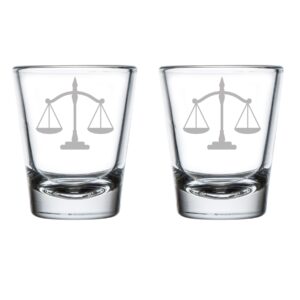 mip brand set of 2 shot glasses 1.75oz shot glass scales of justice lawyer paralegal judge