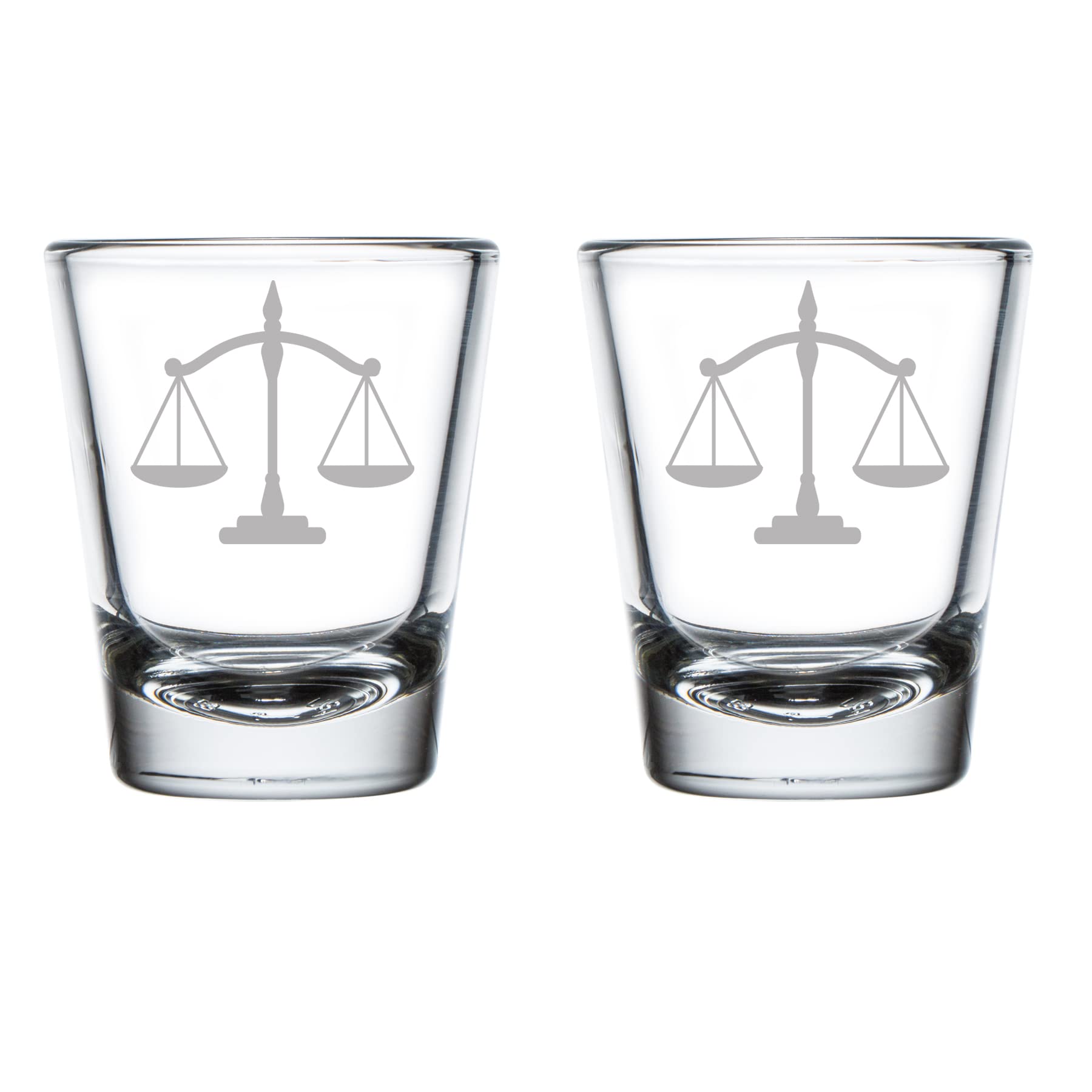 MIP Brand Set of 2 Shot Glasses 1.75oz Shot Glass Scales of Justice Lawyer Paralegal Judge