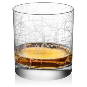 rocks whiskey old fashioned 11oz glass urban city map baltimore maryland