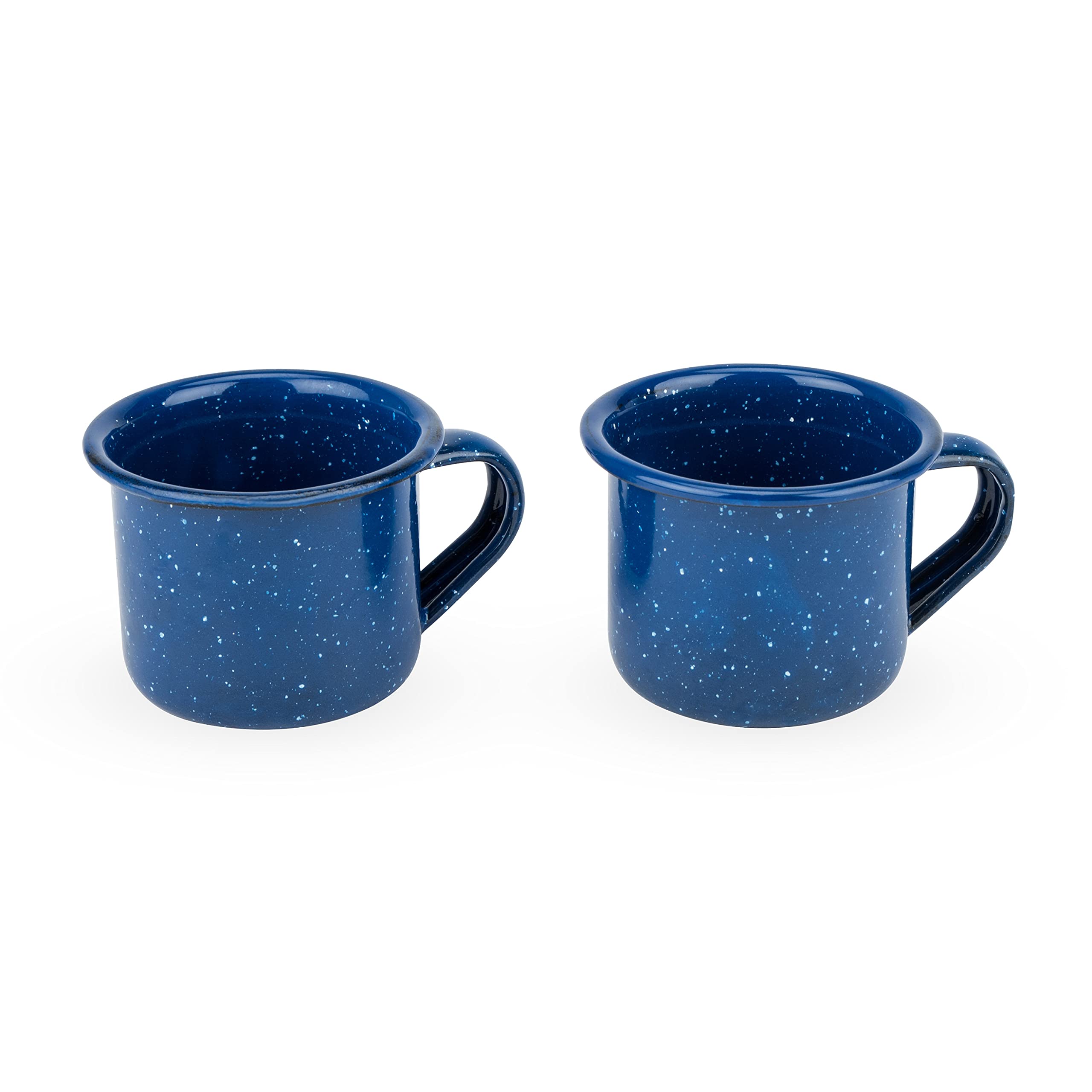 Foster & Rye Camping Mug Shot Glasses, Speckled Blue Enamel Novelty Shooters with Handle, 2.6 Oz Set of 2