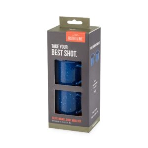 Foster & Rye Camping Mug Shot Glasses, Speckled Blue Enamel Novelty Shooters with Handle, 2.6 Oz Set of 2