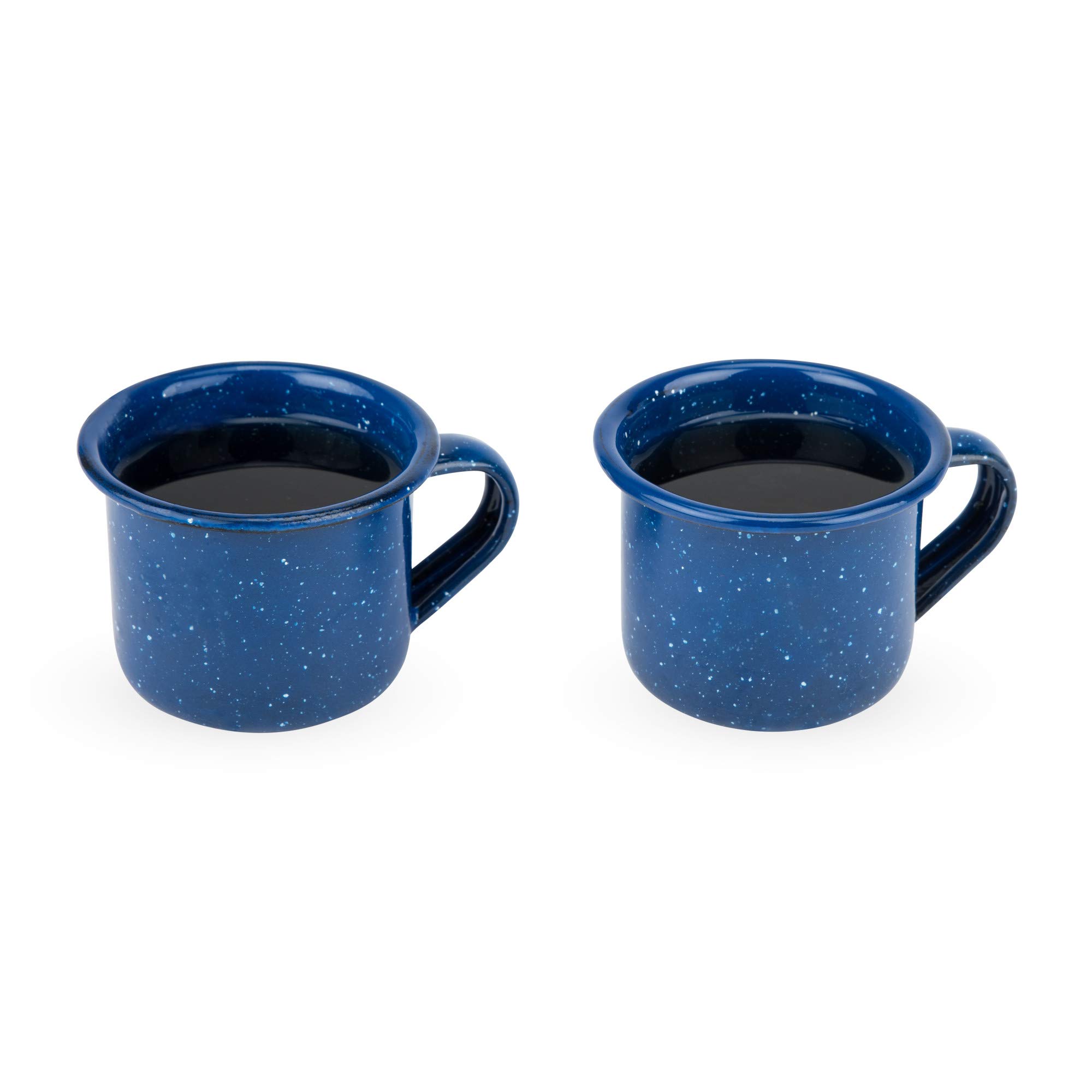 Foster & Rye Camping Mug Shot Glasses, Speckled Blue Enamel Novelty Shooters with Handle, 2.6 Oz Set of 2