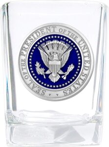 white house gifts: presidential seal square shot glass (1.5 oz) - shot glasses with fine pewter casting on presidential symbol - perfect as souvenir, collectible, or man cave decor - made in the usa