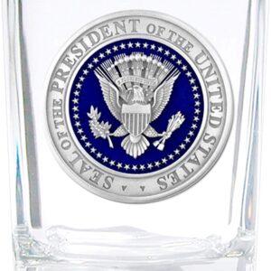 White House Gifts: Presidential Seal Square Shot Glass (1.5 oz) - Shot Glasses with Fine Pewter Casting on Presidential Symbol - Perfect as Souvenir, Collectible, or Man Cave Decor - Made in the USA