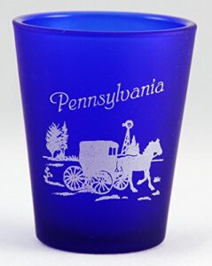 pennsylvania cobalt blue frosted amish scene shot glass