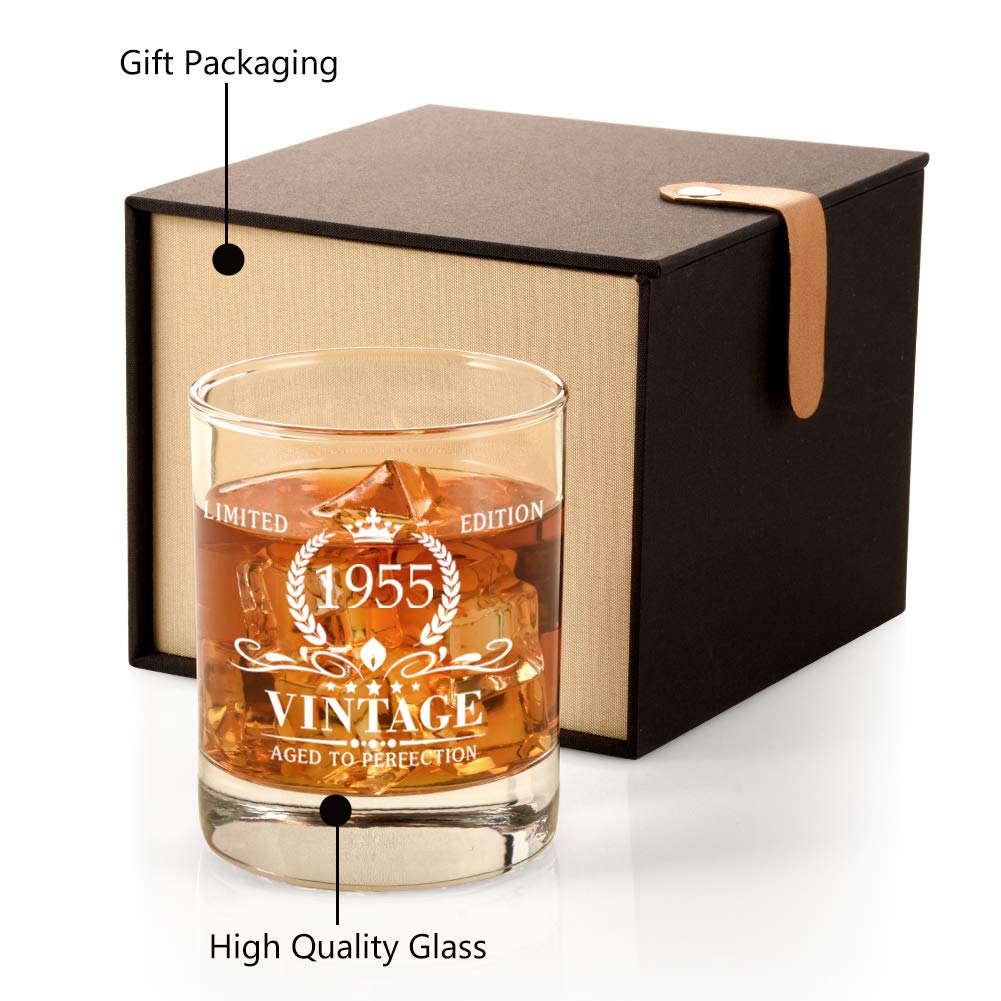 Triwol 69th Birthday Gifts for Men, Vintage 1955 Whiskey Glass Funny 69 Birthday Gifts for Dad, Son, Husband, Brother, 69th Anniversary Ideas for Him, 69 Year Old Bday Decorations Party Favors