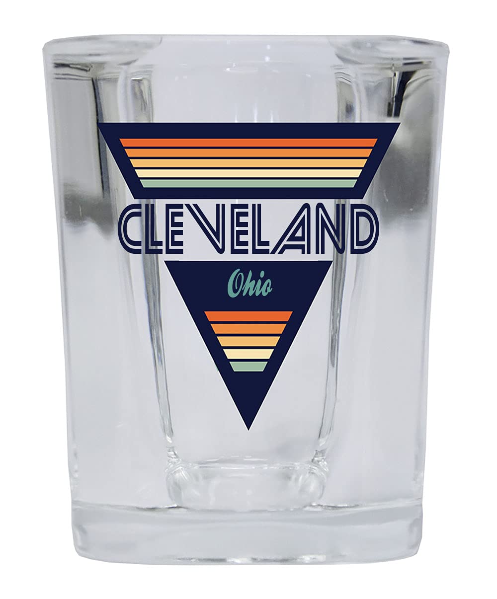 R and R Imports Cleveland Ohio 2 Ounce Square Base Liquor Shot Glass Retro Design