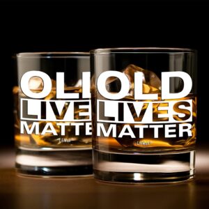 Funny Women Men Birthday Gifts For Mom Grandpa. Humorous Retirement Gift For Men & Women. Old Lives Matter Whiskey Glass. Unique 40th 50th 60th 65th 70th 75th 80th Year Old Elderly Senior Presents