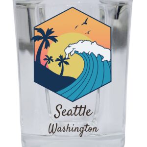 R and R Imports Seattle Washington Souvenir 2 Ounce Square Base Shot Glass Wave Design Single