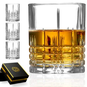 whiskey glasses set of 4, old fashioned glass 10 ounce crystal glasses gift box for men women, rock tumblers for bourbon, scotch, cognac, brandy, rum, liquor, cocktails