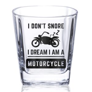onebttl motorcycle gifts for men whiskey glass, old-fashioned glass, for motorbike lover biker rider, father's day, christmas, birthday - i don't snore i dream i'm a motorcycle