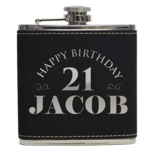 custom personalized twenty first birthday flask for 21st bday party (black with silver)