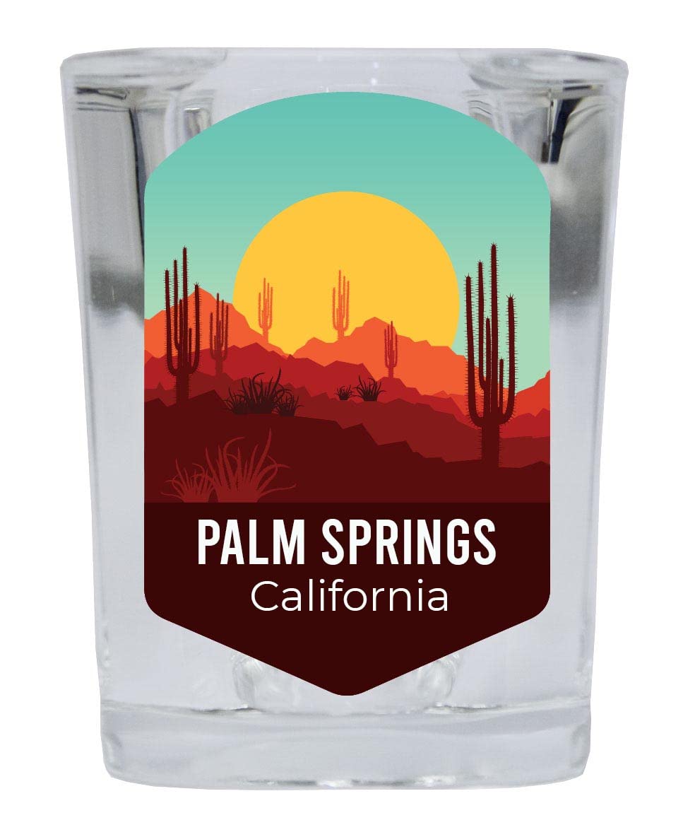 Palm Springs California Souvenir 2 Ounce Square Shot Glass Desert Design