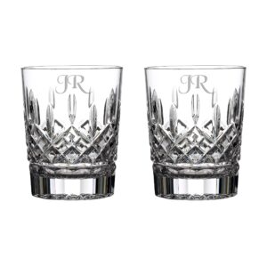 waterford personalized lismore double old fashioned glasses, set of 2 cut crystal dof rocks glasses for whiskey, scotch, bourbon, cocktails and more