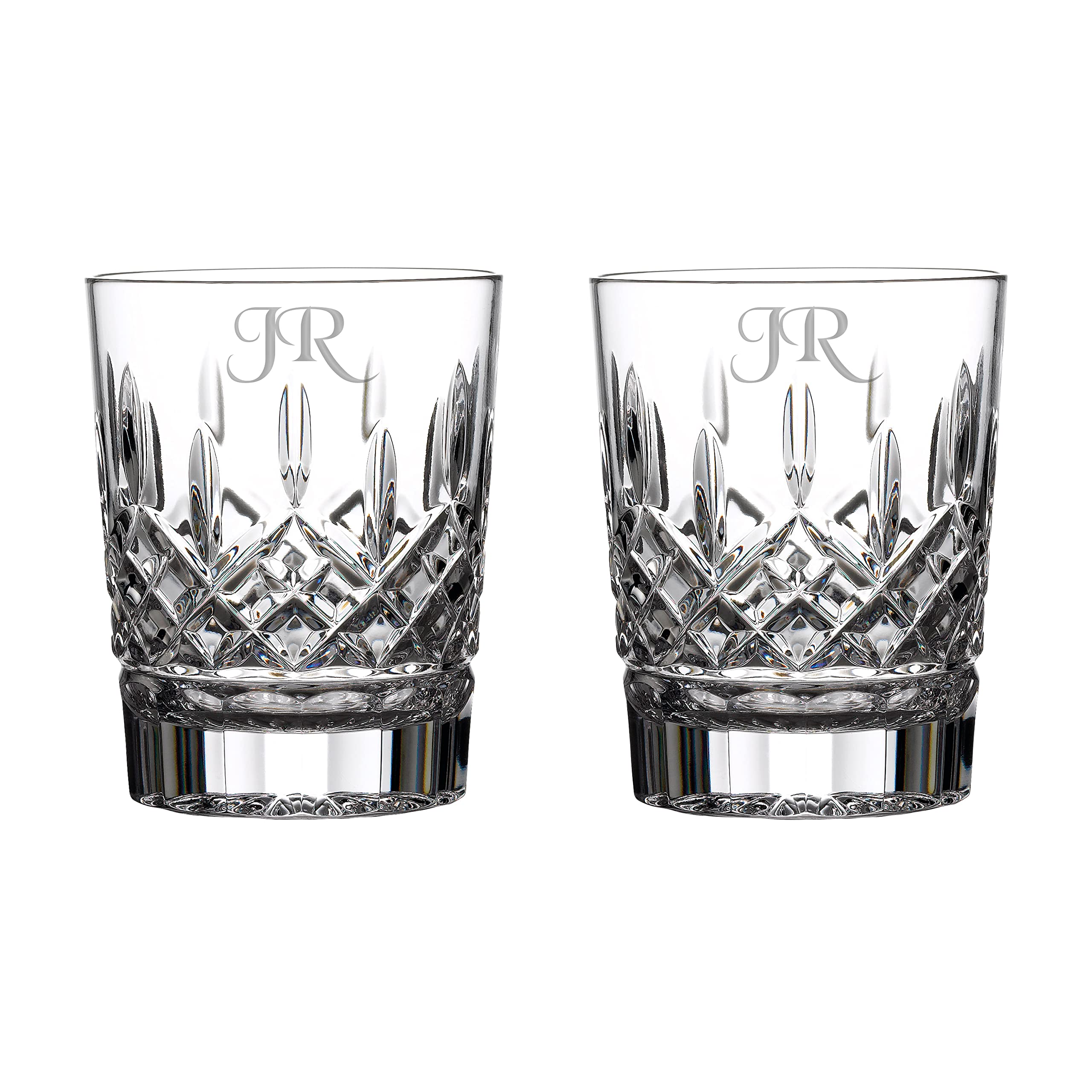 Waterford Personalized Lismore Double Old Fashioned Glasses, Set of 2 Cut Crystal DOF Rocks Glasses for Whiskey, Scotch, Bourbon, Cocktails and More