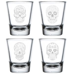 mip set of 4 shot glasses 1.75oz shot glass gift sugar skull collection