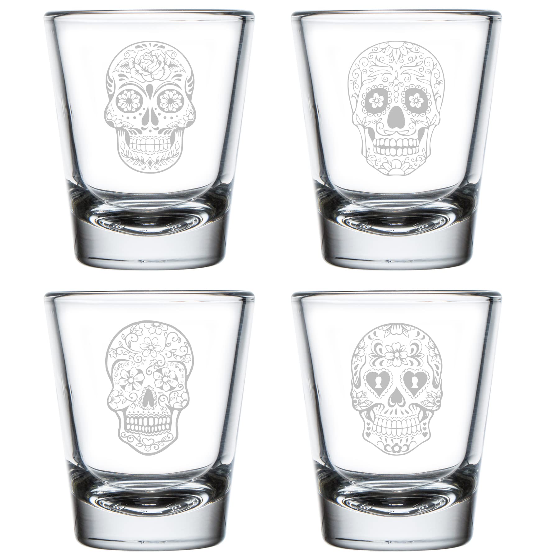 MIP Set of 4 Shot Glasses 1.75oz Shot Glass Gift Sugar Skull Collection