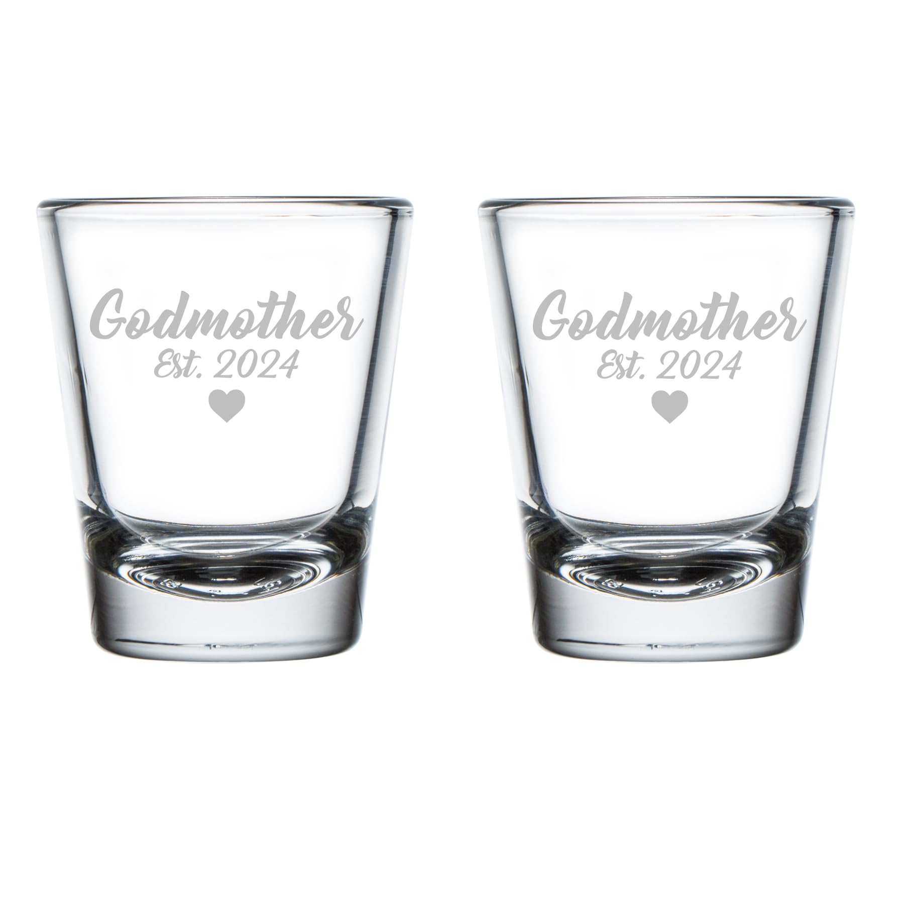 MIP Set of 2 Shot Glasses 1.75oz Shot Glass Godmother Est 2024 Christening Baptism