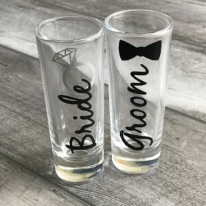 Wedding Shot Glasses for Bride and Groom, Newlywed Gifts, Anniversary Gift for Couple, Valentines Day Gift