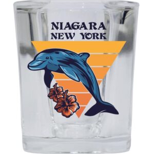 R and R Imports Niagara New York Beach Souvenir 2 oz Square Base Shot Glass Dolphin Design Single