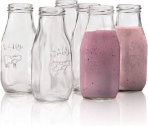 circleware dairy milk glass bottles, 10.5 oz, clear