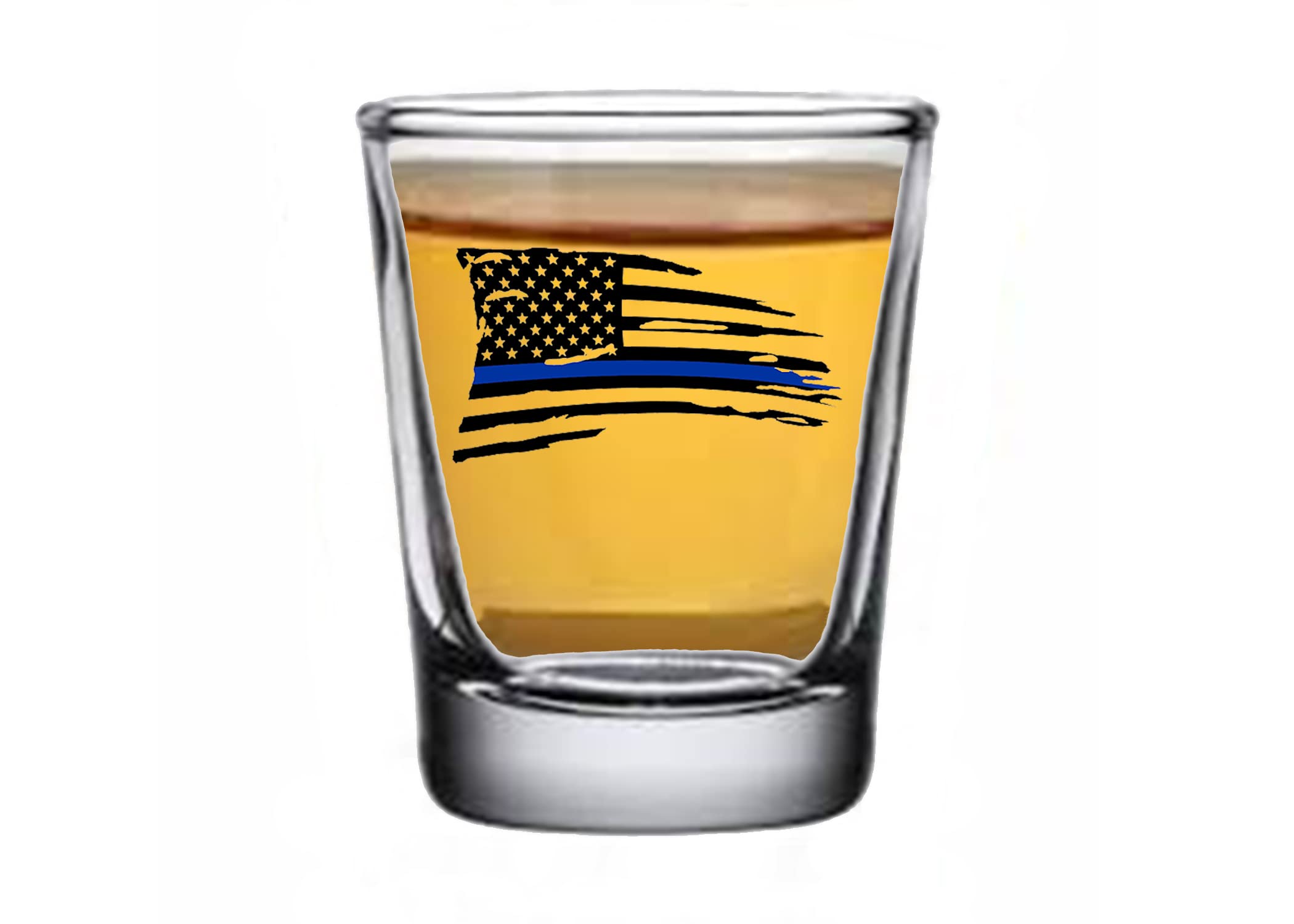 Rogue River Tactical Tattered Distressed Waving Thin Blue Line Flag Shot Glass Gift For Police Officer Law Enforcement