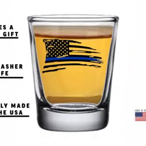 Rogue River Tactical Tattered Distressed Waving Thin Blue Line Flag Shot Glass Gift For Police Officer Law Enforcement