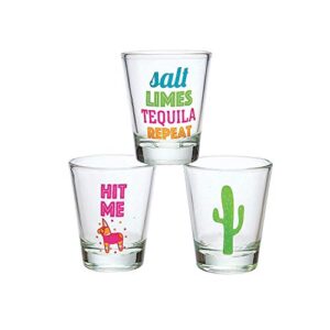 fiesta shot glasses - glass, set of 3 - cinco de mayo party supplies