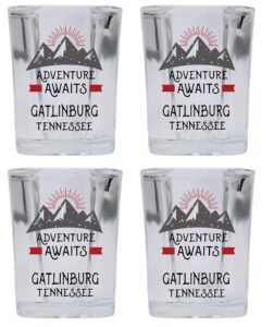 r and r imports gatlinburg tennessee souvenir 2 ounce square base liquor shot glass adventure awaits design 4-pack