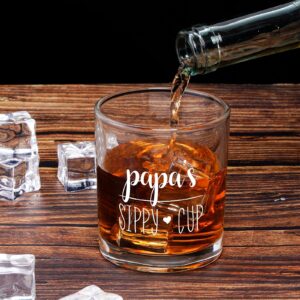 Modwnfy Papa’s Sippy Cup Whiskey Glass, Father’s Old Fashioned Glass, Scotch Glass on Father’s Day, Birthday, Christmas for Dad, Father, Daddy, Husband, Him, 10 Oz