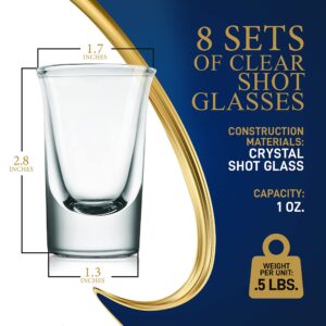 NutriChef 8 Pack Clear Shot Glasses - 1 Oz Elegant Round Shotglass Set of 8 - Stable Base, Thermal Shock Resistant - For Hot/Cold Drink, Whiskey, Vodka, Tequila Shots, Cordial, Espresso