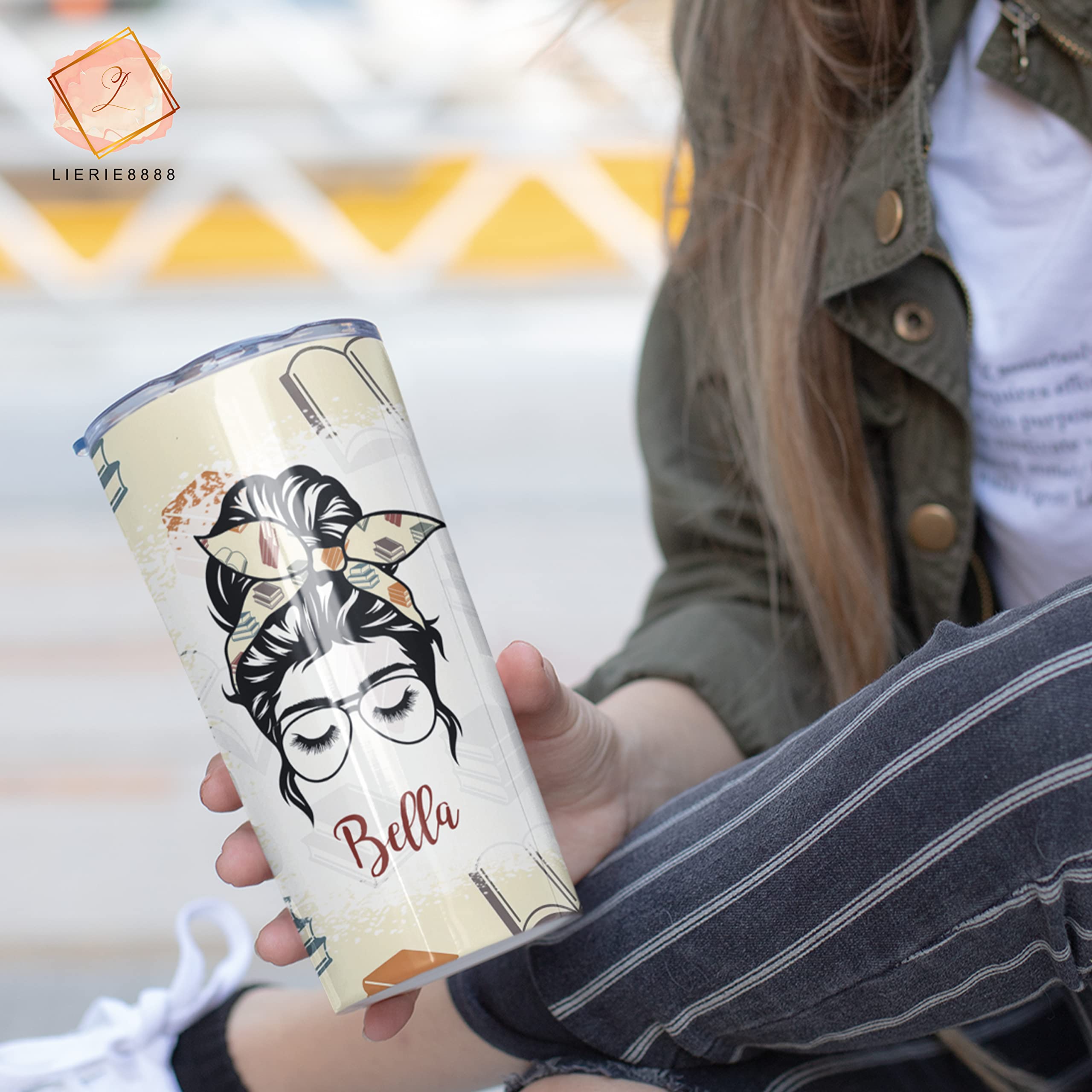 LIERIE8888 Personalized Just A Girl Who Loves Books Tumbler with Lid and Straw, Book Lover Gifts for Women, Book Themed Gifts, Book Gifts for Book Lovers, Bookish Gifts for Readers Book Lovers Women