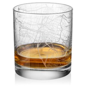 rocks whiskey old fashioned 11oz glass urban city map new york