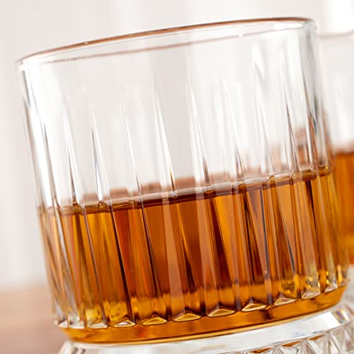 Restaurantware Elysia 7 Ounce Whiskey Glasses 6 Cut Rocks Glasses - Lead-Free Weighted Base Clear Glass Tumblers Dishwasher-Safe For Scotch Bourbon And Cocktails