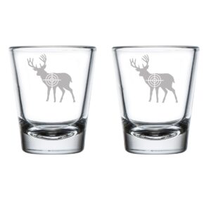 mip set of 2 shot glasses 1.75oz shot glass deer with bullseye hunting